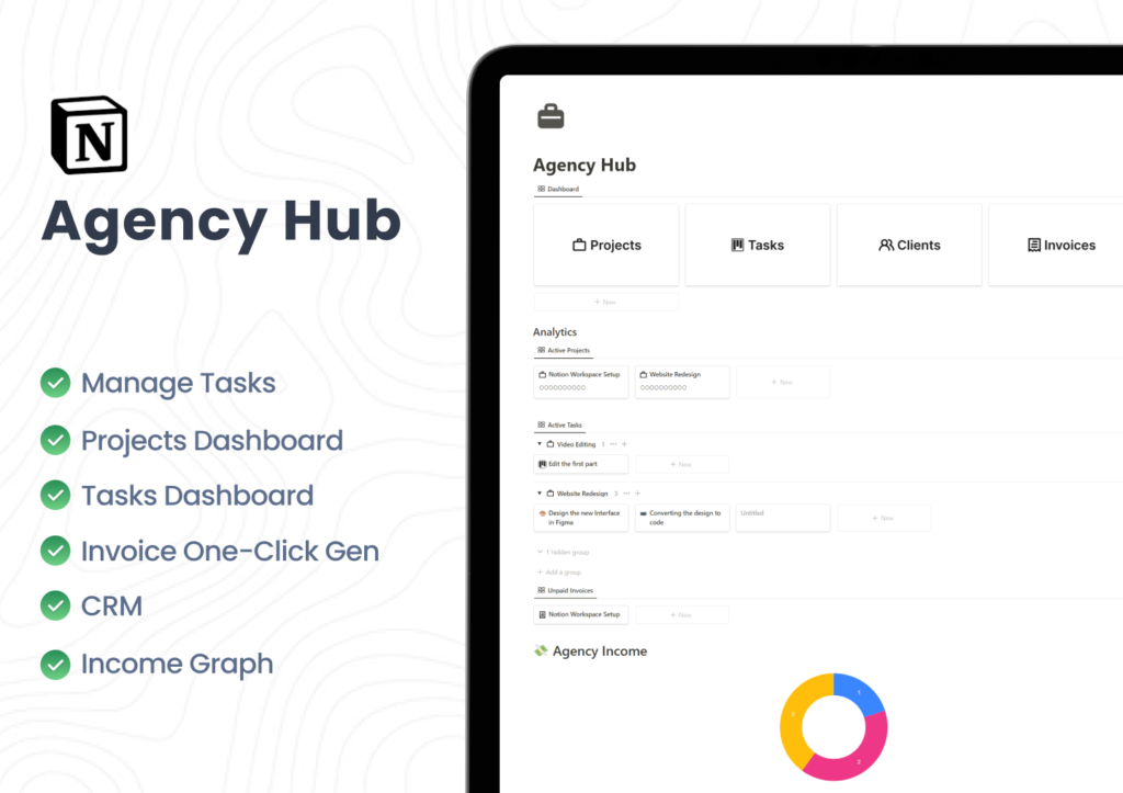 notion agency template, agency dashboard, notion CRM template