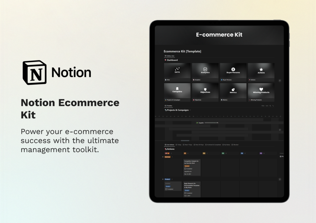 notion ecommerce template, dropshipping dashboard